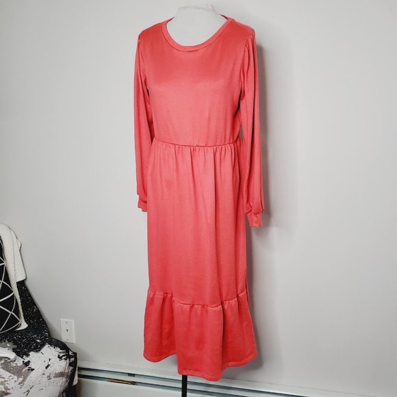 Jillian Harris x Joe Fresh Sweater Midi Dress Puff Sleeve Cottagecore  Coral - Picture 3 of 5